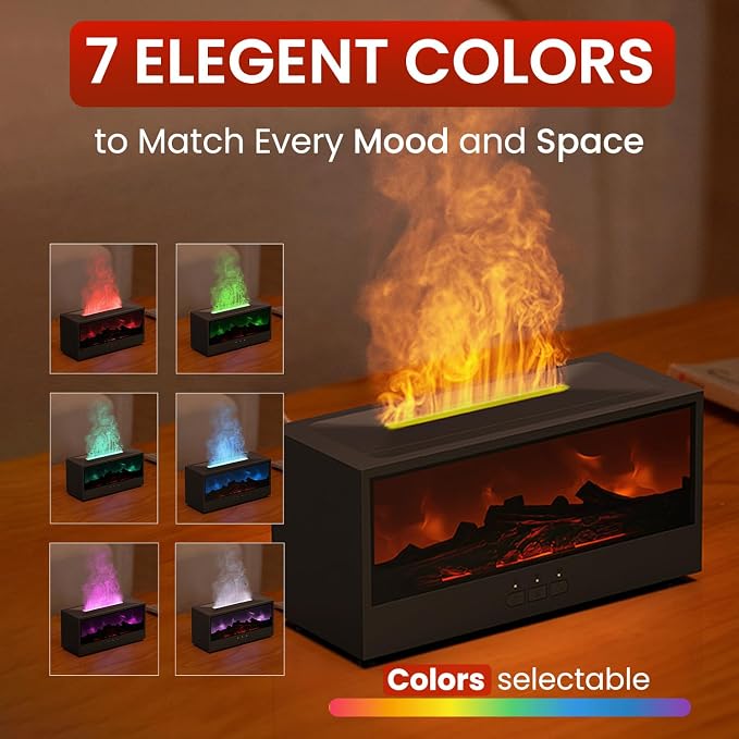 Fireplace Flame Diffuser Air Humidifier, Essential Oil Diffuser with 7 Colors Light & Timer, alternate product view 2