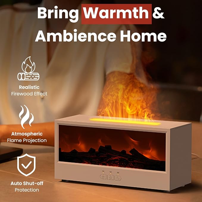 Fireplace Flame Diffuser Air Humidifier, Essential Oil Diffuser with 7 Colors Light & Timer, alternate product view 4