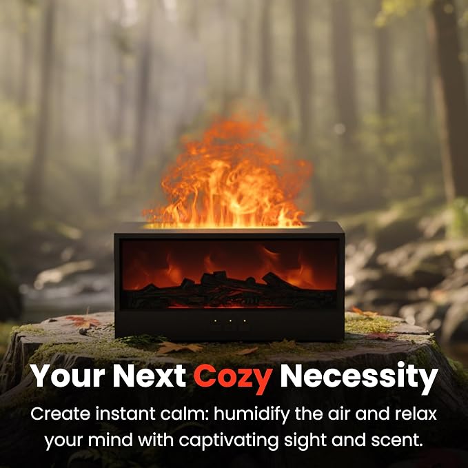 Fireplace Flame Diffuser Air Humidifier, Essential Oil Diffuser with 7 Colors Light & Timer, alternate product view 7