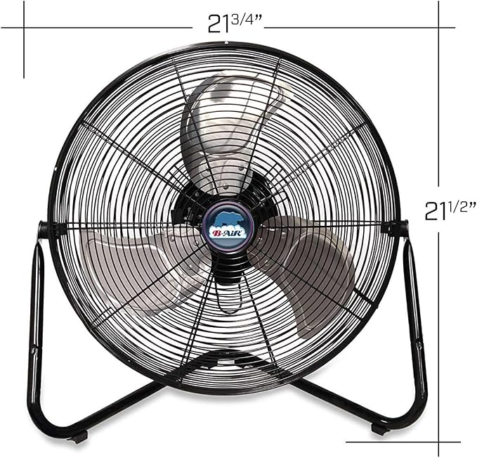 Firtana 20" High Velocity Electric Garage Floor Fan for Industrial and Home Use with 3-Speeds and Tilt Adjustable Fan Head