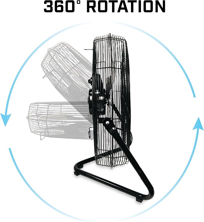 Firtana 20" High Velocity Electric Garage Floor Fan for Industrial and Home Use with 3-Speeds and Tilt Adjustable Fan Head