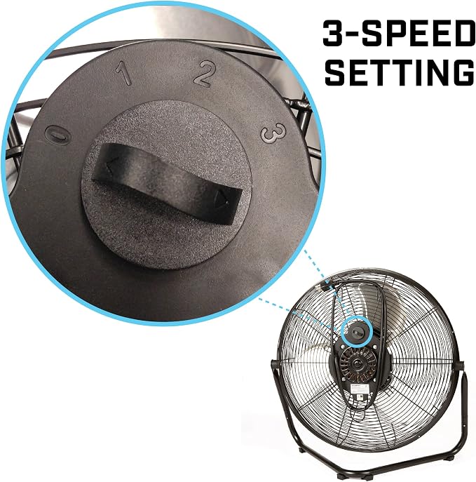 Firtana 20" High Velocity Electric Garage Floor Fan for Industrial and Home Use with 3-Speeds and Tilt Adjustable Fan Head