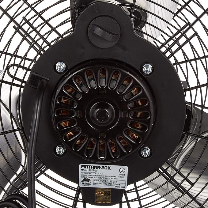 Firtana 20" High Velocity Electric Garage Floor Fan for Industrial and Home Use with 3-Speeds and Tilt Adjustable Fan Head