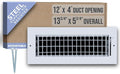 Fits 12x4 Duct Opening Steel Adjustable Air Supply Grille by | Register Vent Cover Grill for Sidewall and Ceiling | White |