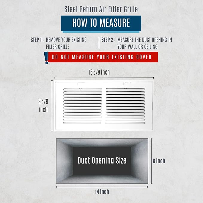 Fits 14x6 Duct Opening | Steel Return Air Filter Grille by [Removable Door] for 1-inch Filters | Vent Cover Grill | White |