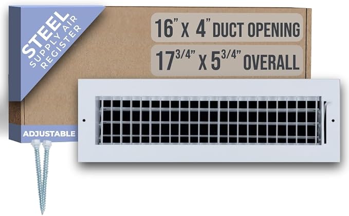 Fits 16x4 Duct Opening Steel Adjustable Air Supply Grille by | Register Vent Cover Grill for Sidewall and Ceiling | White |