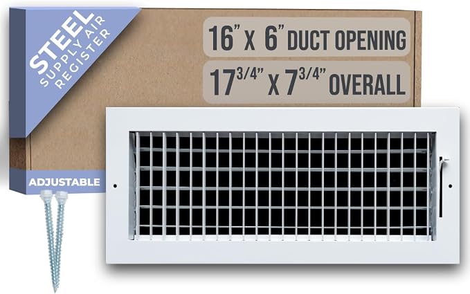Fits 16x6 Duct Opening Steel Adjustable Air Supply Grille by | Register Vent Cover Grill for Sidewall and Ceiling | White |