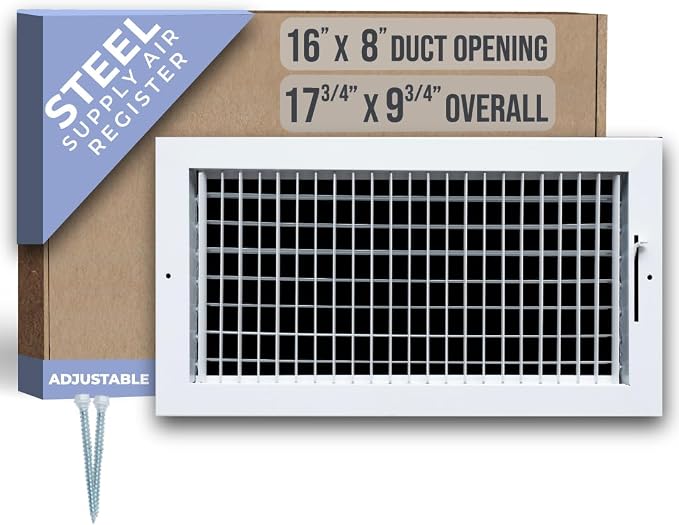 Fits 16x8 Duct Opening Steel Adjustable Air Supply Grille by | Register Vent Cover Grill for Sidewall and Ceiling | White |