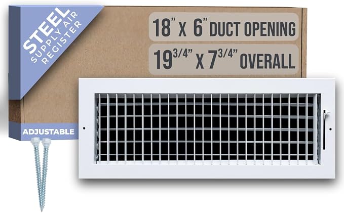 Fits 18x6 Duct Opening Steel Adjustable Air Supply Grille by | Register Vent Cover Grill for Sidewall and Ceiling | White |