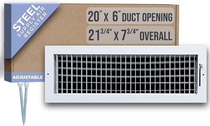 Fits 20x6 Duct Opening Steel Adjustable Air Supply Grille by | Register Vent Cover Grill for Sidewall and Ceiling | White |