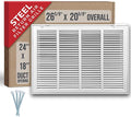 Fits 24x18 Duct Opening | Steel Return Air Filter Grille by [Removable Door] for 1-inch Filters | Vent Cover Grill | White |