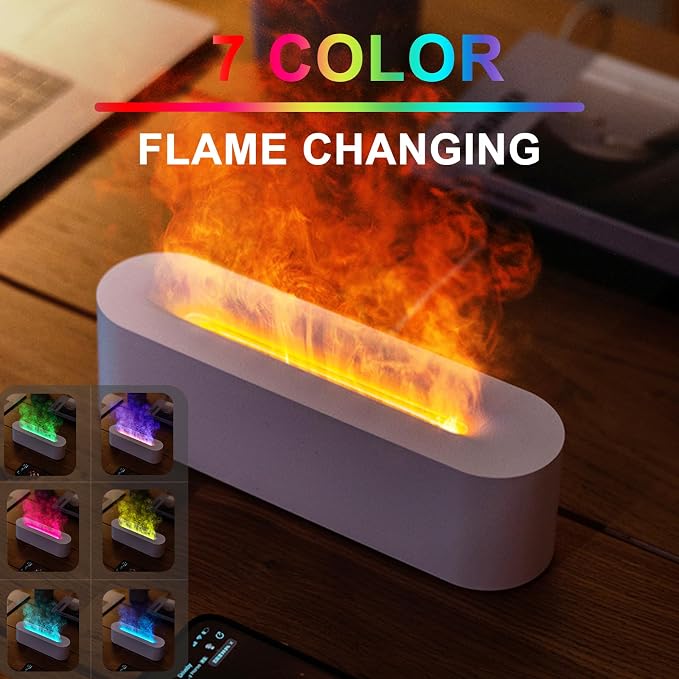 Flame Air Aroma Diffuser Humidifier, Upgraded 7 Flame Colors Aromatherapy Aroma Diffusers for Home, Bedroom, Office, Yoga