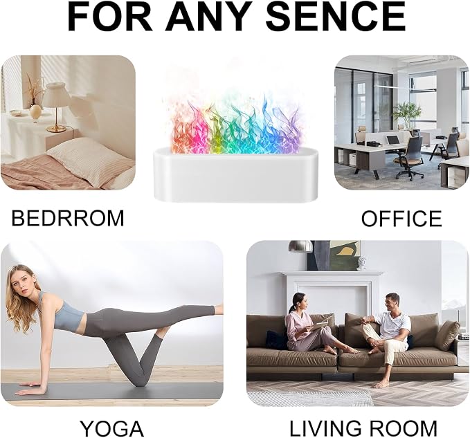 Flame Air Aroma Diffuser Humidifier, Upgraded 7 Flame Colors Aromatherapy Aroma Diffusers for Home, Bedroom, Office, Yoga