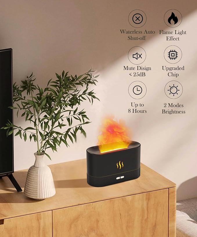 Flame Air Diffuser Humidifier,Upgraded Scent Diffuser for Essential Oils,Ultrasonic Aromatherapy,Fire Mist Humidi with 2