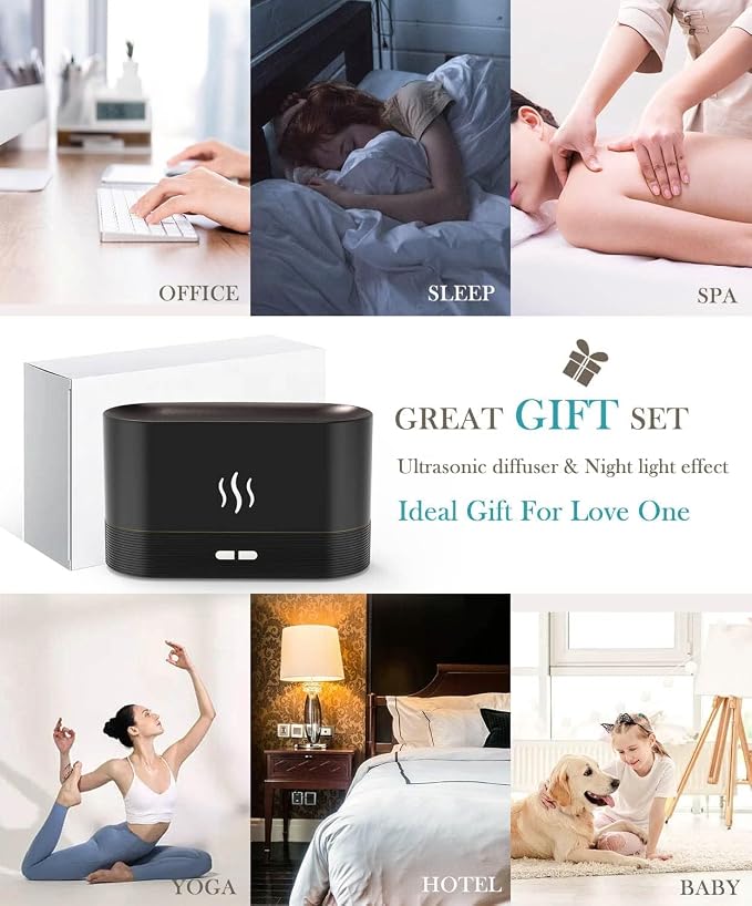 Flame Air Diffuser Humidifier,Upgraded Scent Diffuser for Essential Oils,Ultrasonic Aromatherapy,Fire Mist Humidi with 2