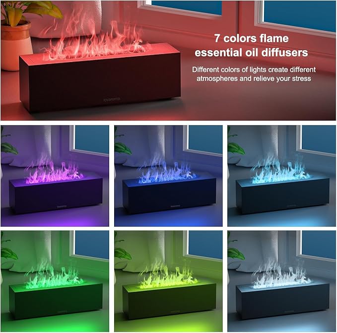 Flame Diffuser for Essential Oils - 200ml Ultrasonic Aroma Diffusers with 7 Color Flame Light Aromatherapy Diffuser & Cool