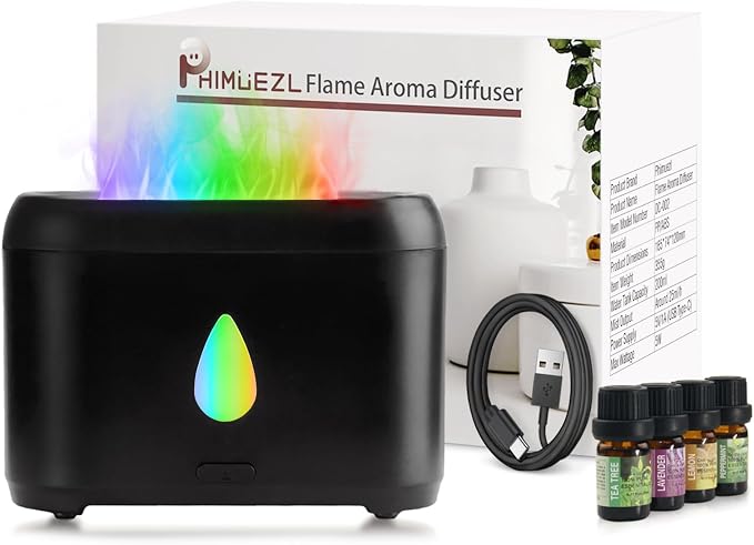Flame Diffuser for Essential Oils, 200ml Ultrasonic Aroma Diffusers with Cool Mist, Aromatherapy Diffuser with Auto-Off