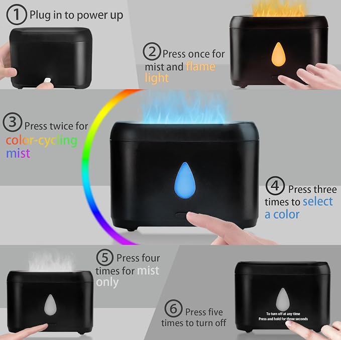 Flame Diffuser for Essential Oils, 200ml Ultrasonic Aroma Diffusers with Cool Mist, Aromatherapy Diffuser with Auto-Off