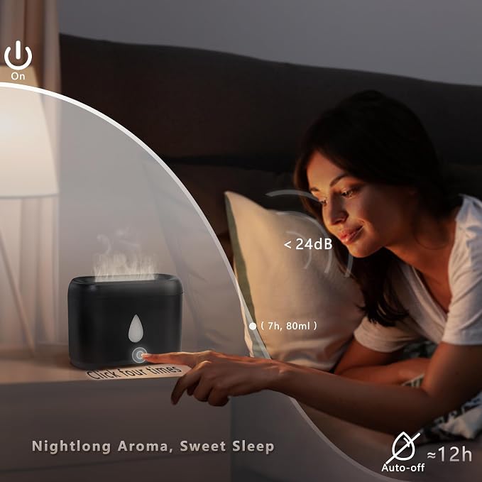 Flame Diffuser for Essential Oils, 200ml Ultrasonic Aroma Diffusers with Cool Mist, Aromatherapy Diffuser with Auto-Off