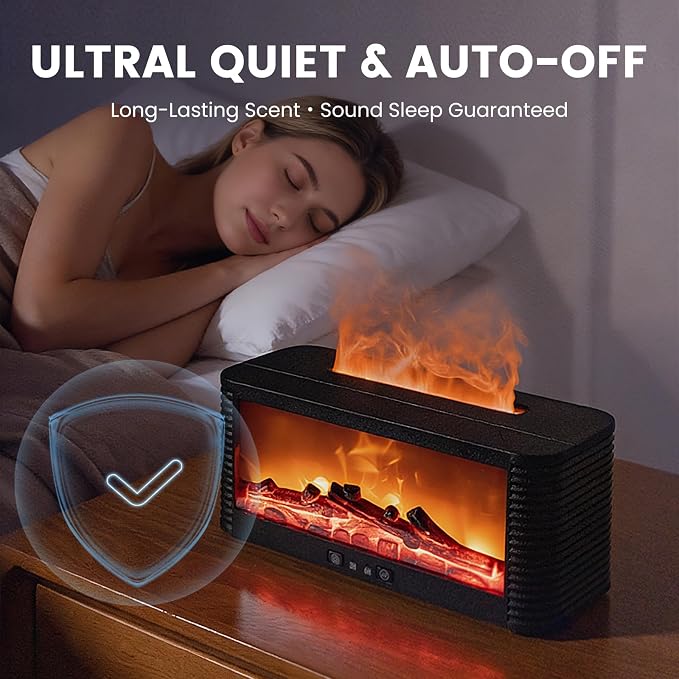 Flame Fireplace Aroma Essential Oil Diffuser, 250ml Ultrasonic Aromatherapy Humidifier with 9 Color LED Lights & Timer