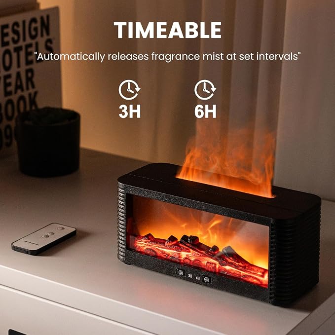 Flame Fireplace Aroma Essential Oil Diffuser, 250ml Ultrasonic Aromatherapy Humidifier with 9 Color LED Lights & Timer