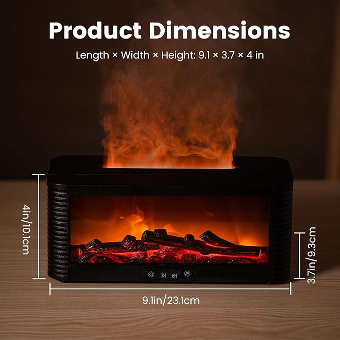 Flame Fireplace Aroma Essential Oil Diffuser, 250ml Ultrasonic Aromatherapy Humidifier with 9 Color LED Lights & Timer