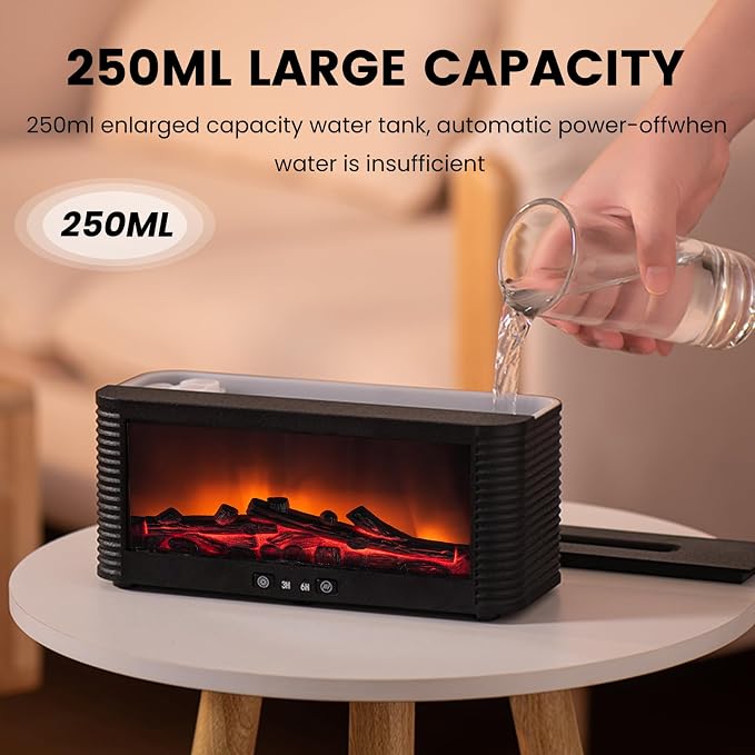 Flame Fireplace Aroma Essential Oil Diffuser, 250ml Ultrasonic Aromatherapy Humidifier with 9 Color LED Lights & Timer