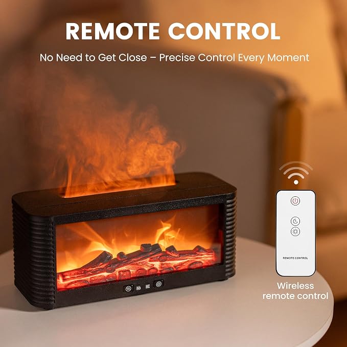 Flame Fireplace Aroma Essential Oil Diffuser, 250ml Ultrasonic Aromatherapy Humidifier with 9 Color LED Lights & Timer
