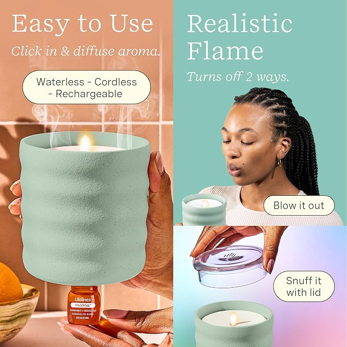 Flameless Candle Aromatherapy Essential Oil Diffuser with 2 ClickWick Essential Oil Blends, alternate product view 3