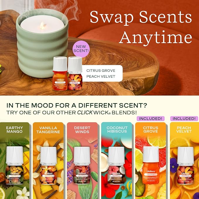 Flameless Candle Aromatherapy Essential Oil Diffuser with 2 ClickWick Essential Oil Blends, alternate product view 4