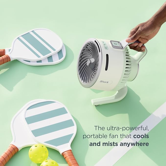 FlexBreeze HydroGo Fan & Travel Bag — Ultra-powerful portable fan with indoor + outdoor evaporative mist. Corded & cordless