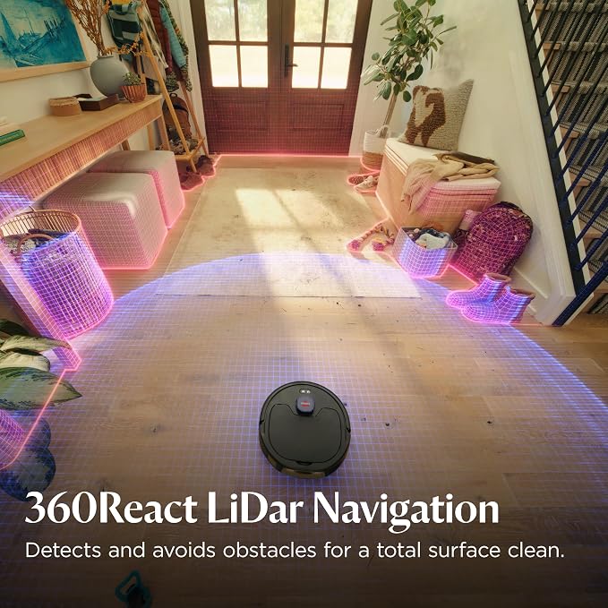 FlexClean FurForce Robot Vacuum & Mop with No Tangle Pet Brush Roll, LiDAR Navigation & Liftable Pad for Pet Hair Removal on