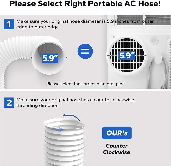 Flexible AC Hose 2 Pack: 5.9" Diameter Counterclockwise AC Hose, Length to 80", Portable Air Conditioner Vent Hose Compatible