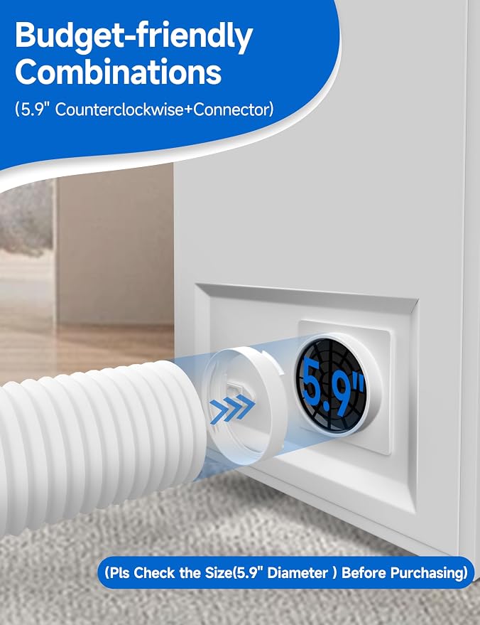 Flexible Portable Air Conditioner Hose Kit, 5.9'' Diameter Counterclockwise AC Exhaust Hose Length to 80" with Adapter