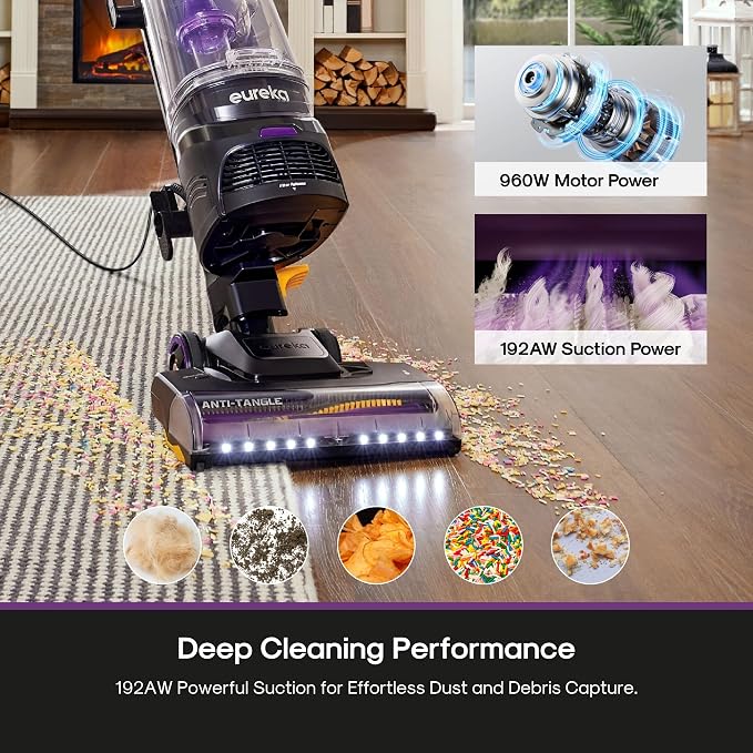FlexReach Powerful Upright Vacuum Cleaner for Carpet and Hard Floor, Lift-Up Vacuum with Large Dust Cup, Anti-Tangle