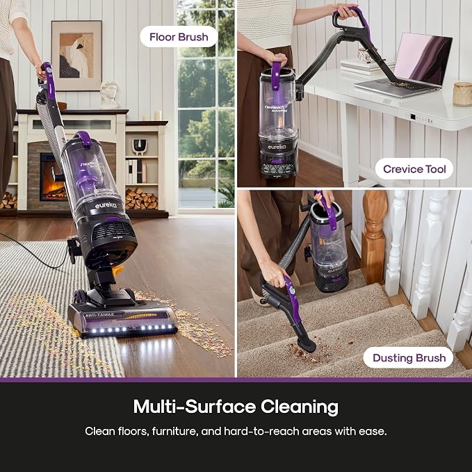 FlexReach Powerful Upright Vacuum Cleaner for Carpet and Hard Floor, Lift-Up Vacuum with Large Dust Cup, Anti-Tangle