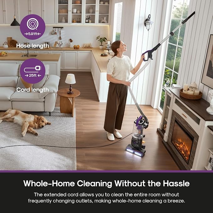 FlexReach Powerful Upright Vacuum Cleaner for Carpet and Hard Floor, Lift-Up Vacuum with Large Dust Cup, Anti-Tangle