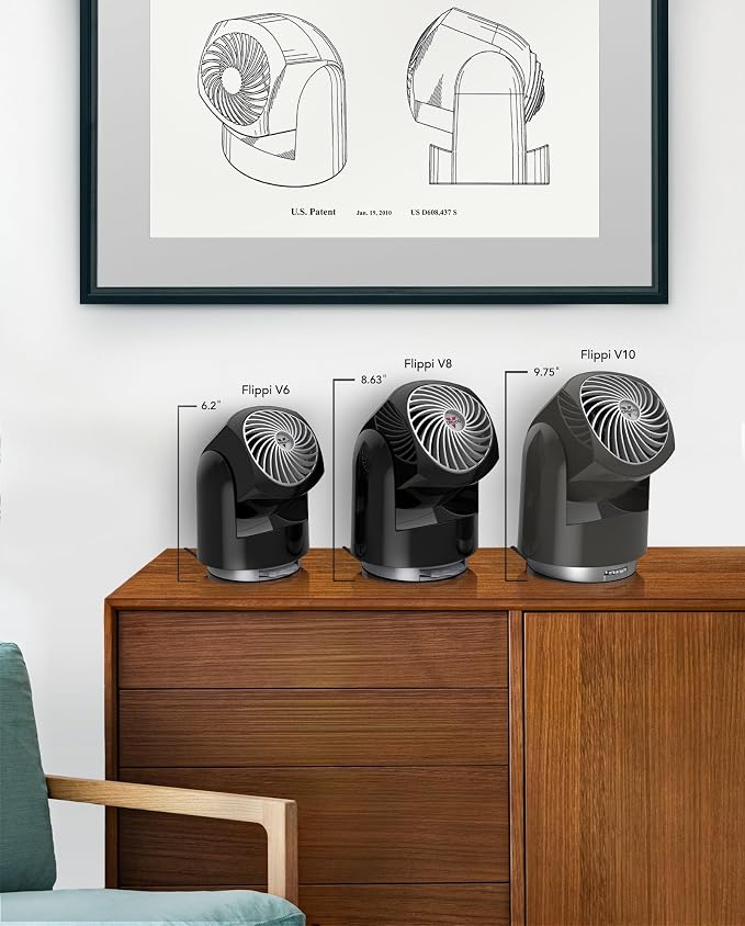 Flippi V10 Oscillating Compact Air Circulator Fan, Quiet Portable Fan for Office or Bedroom, Adjustable Head, 3 Speeds