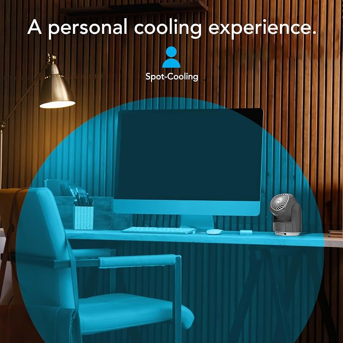 Flippi V6 Compact Air Circulator Fan, Quiet Portable Travel Fan for Office or Bedroom, Adjustable Head, 2 Speeds, Storm Gray