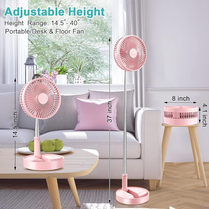 Flodaway Fan Rechargeable, Fold Away Fans Portable for Traveling Foldable Compact, Desk and Floor Fan 7200mAh Portable