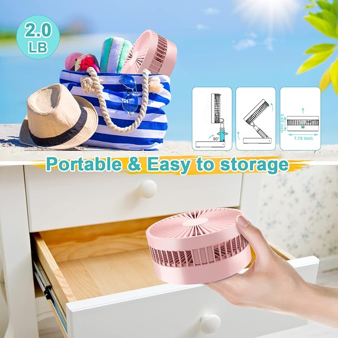 Flodaway Fan Rechargeable, Fold Away Fans Portable for Traveling Foldable Compact, Desk and Floor Fan 7200mAh Portable