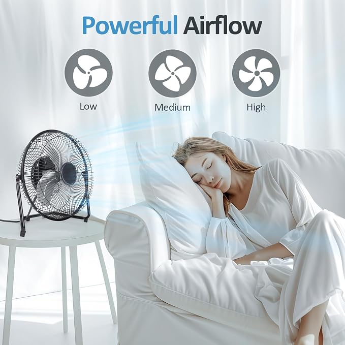 Floor Fan,3-Speed Portable Metal Fan, Fan Quiet for Home,Floor Fan with Adjustable Tilt for Home Office Bedroom,Black (9