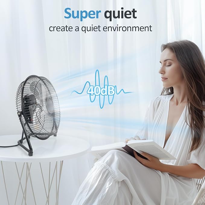Floor Fan,3-Speed Portable Metal Fan, Fan Quiet for Home,Floor Fan with Adjustable Tilt for Home Office Bedroom,Black (9