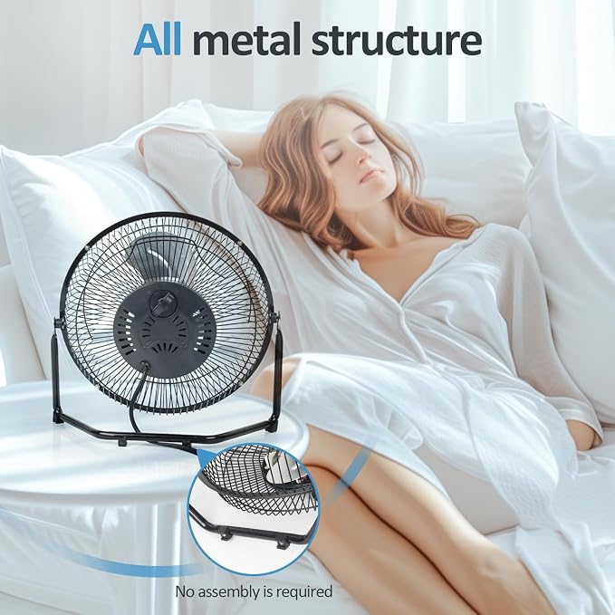 Floor Fan,3-Speed Portable Metal Fan, Fan Quiet for Home,Floor Fan with Adjustable Tilt for Home Office Bedroom,Black (9