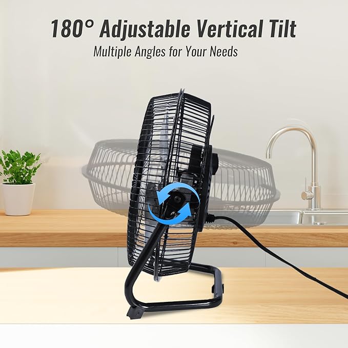 Floor Fan 9 Inch, 3-Speed Portable Metal Fan with Adjustable Tilt, Quiet Small Cradle Floor Fan for Home, Office, Bedroom