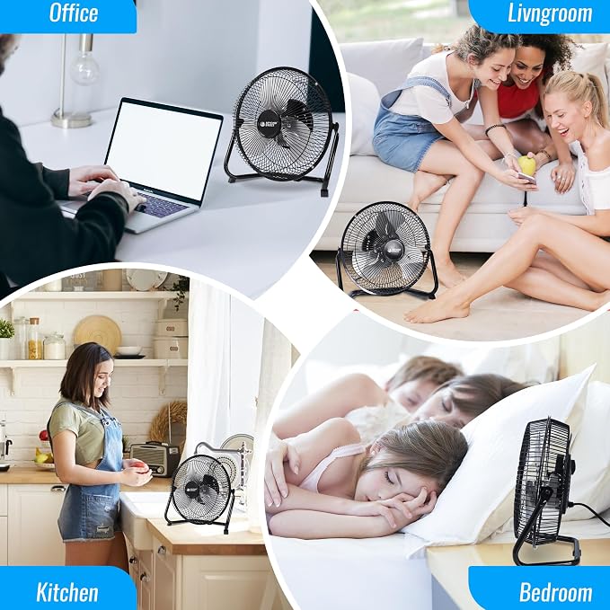 Floor Fan 9 Inch, 3-Speed Portable Metal Fan with Adjustable Tilt, Quiet Small Cradle Floor Fan for Home, Office, Bedroom