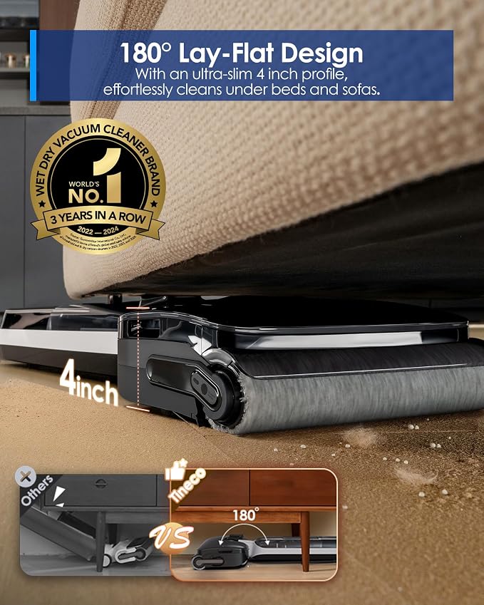 Floor ONE S6 Master Wet Dry Vacuum Cleaner, 20kPa Suction Vacuum Mop with Dual-Edge Cleaning, 45 Min Runtime (Quite Mode)