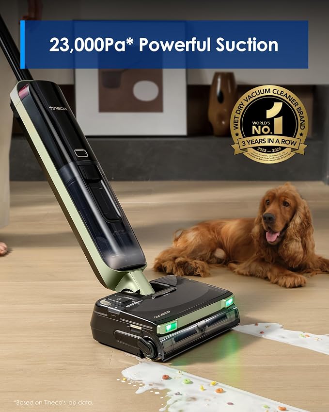 Floor ONE S7 Master Wet Dry Vacuum Cleaner, 23kPa Suction Vacuum Mop with DustReveal Green Headlight, 65 Min Runtime