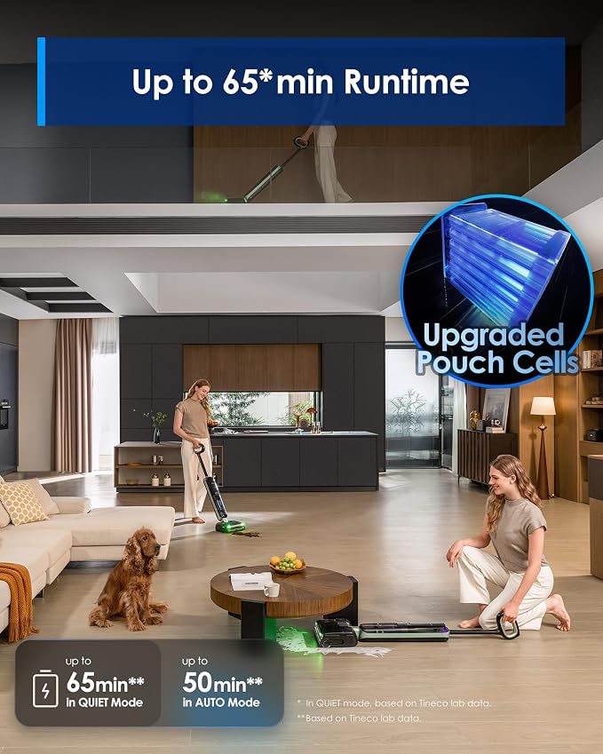 Floor ONE S7 Master Wet Dry Vacuum Cleaner, 23kPa Suction Vacuum Mop with DustReveal Green Headlight, 65 Min Runtime