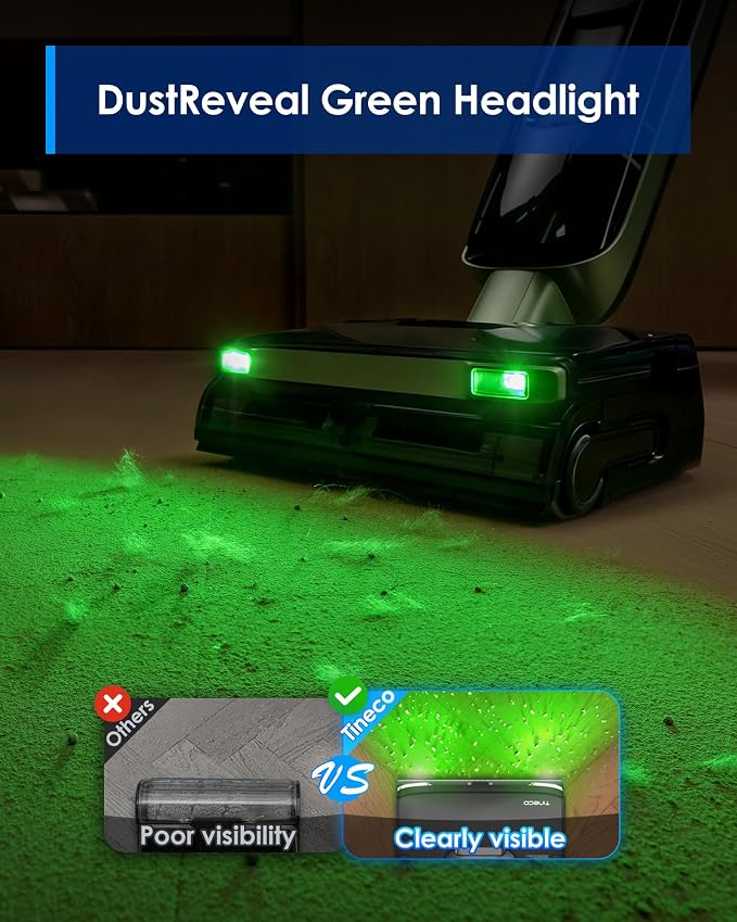 Floor ONE S7 Master Wet Dry Vacuum Cleaner, 23kPa Suction Vacuum Mop with DustReveal Green Headlight, 65 Min Runtime